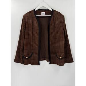 Vintage Cricket Lane Cardigan Sweater Womens 14 Brown Black Houndstooth Open